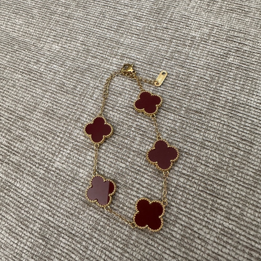 Red and Gold Clover Charm Bracelet